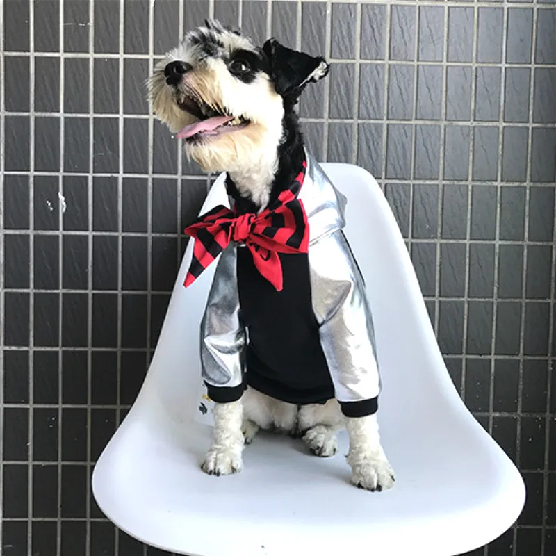 

Parent-child wear autumn and winter plus velvet new laser leather stitching hooded sweater dog cat clothes chihuahua clothes