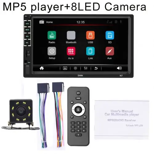 7 дюймов 2 Din автомобильное радио Bluetooth XR Зеркало Ссылка HD реверсивное изображение MP5 плеер автомобильные электрические аксессуары - Цвет: 8LED Rear Camera