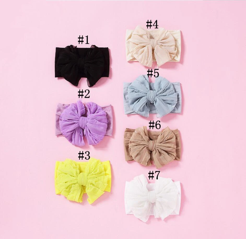

7 Color Cute Bow Wide Nylon Headbands for Girls Fashion Elastic Knitted Wide Turban Head Wrap Haarbands