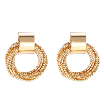 

Simple New Gold Metal Multi-layer Circle Winding Geometric Round Small Stud Earrings For Women Girl Party Jewelry