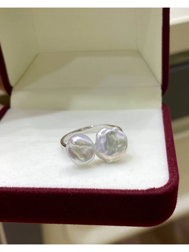 2021 Summer Female Pearl Ring Baroque Pearl Open Ring Adjustable Ring Setting Double Bead Ring Simple Female Ring Woman's Jewelr