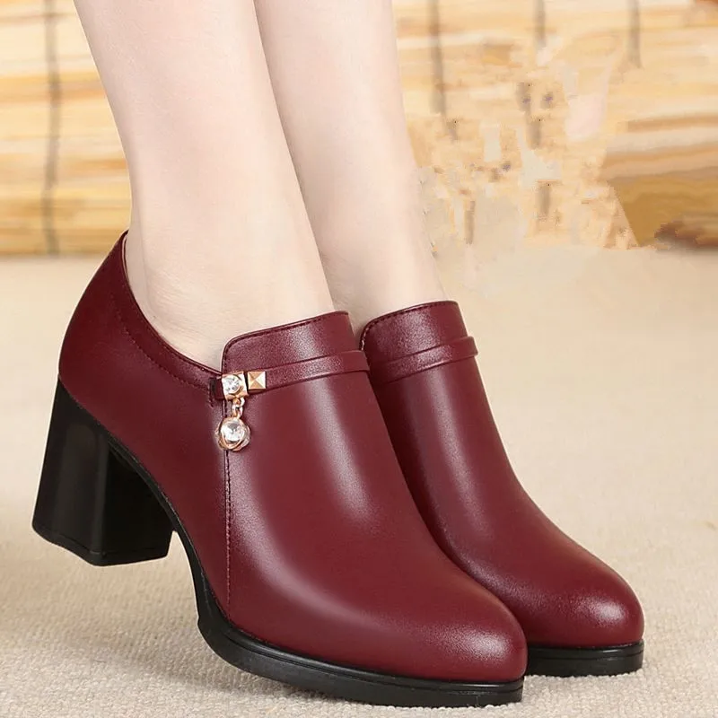 Autumn Women Fashion Platform Pumps Shoes Round Toe Zipper Mid Heels Woman Shoes ladies Pu leather wedge shoes