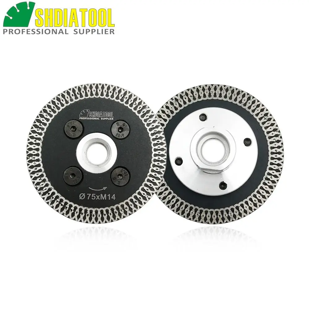 DIATOOL 2 pcs 75mm Hot pressed mini mesh turbo rim diamond engraving saw blades with removable M14  flange