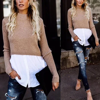 

Winter Fashion Knitted Jumper Sweater Patchwork Loose Shirt Casual 2019 Streetwear Womens Long Sleeve Pullover