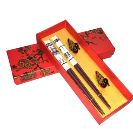 Нескользящие палочки из сплава для суши Хаши, китайские деревянные специальные палочки с узором, набор палочек для еды, бизнес Подарочная коробка LF803 - Цвет: 2 pairs style 4