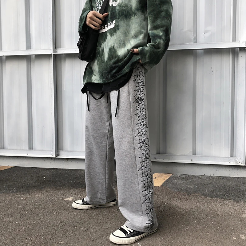 Woherb/Харадзюку; женские и мужские повседневные брюки с принтом черепа; свободные широкие брюки в стиле хип-хоп; корейские черные и серые брюки для бега; уличная одежда
