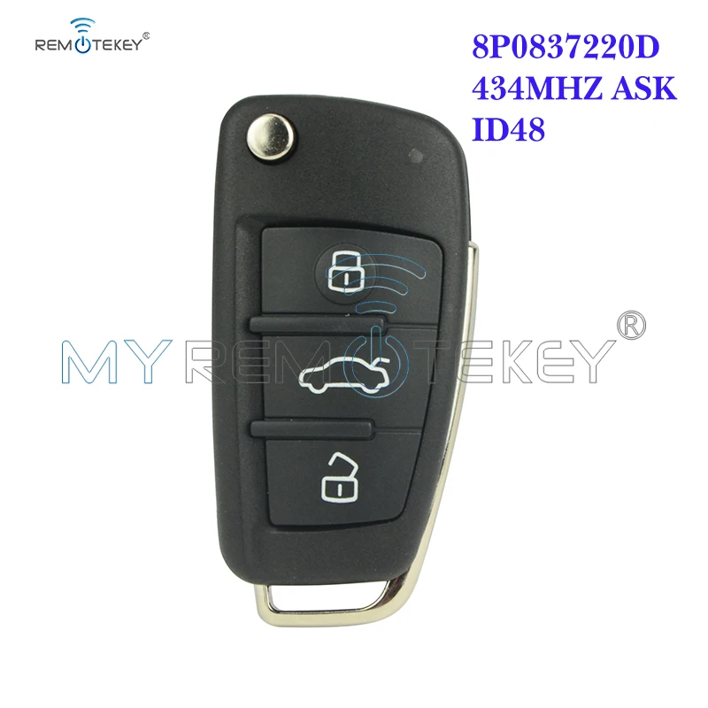 Remtekey Flip Car remote Key 8P0 837 220 D 434mhz ASK ID48 Chip HU66 3 Button For Audi A3 TT 2007 2008 2009 2010 2011