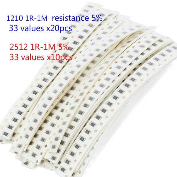 660pcs /lot 1210 2512 Resistor Kit 33valuesx 20pcs (1ohm1m Ohm 5) 1
