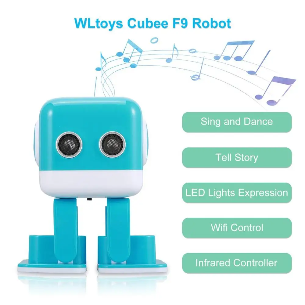 Интеллектуальный светодиодный робот WLtoys Cubee F9 с двойным режимом управления и ультра-звуковым датчиком дистанционного управления, детский игрушечный робот для танцев