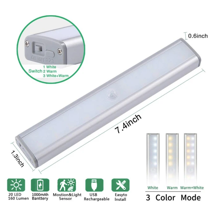 Sensor de Movimento Luzes sem Fio Regulável para Armário Luz do Armário Escada Corredor 20 Led Ghs99 5 Cheap Luzes para Armários