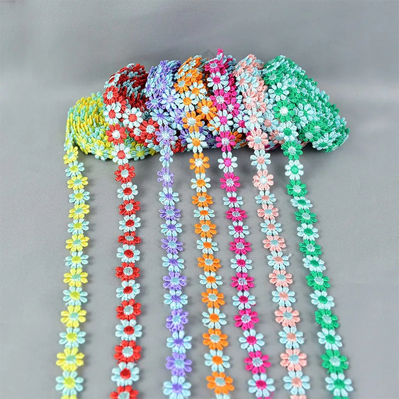 Embroidery Small Daisy Ribbon Roll 3Yards 12mm Polyester Flower Lace Fabric Trim For DIY Clothes Sewing Craft Accessories Supply