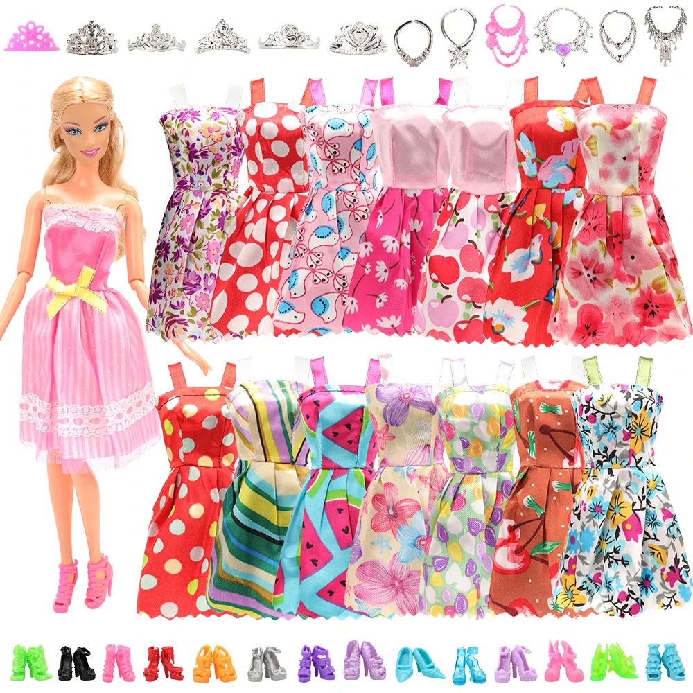 Новое поступление 32 кукольных предметов/партия Аксессуары = 10 кукольных платьев для Барби+ 10 туфель для Барби+ 12 аксессуаров для детских игрушек