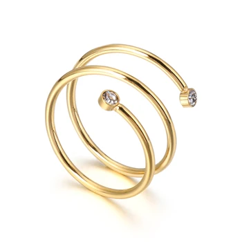 

Female Fashion Silver Gold Color 3 Circles Ring Quality Stainless Steel 2 Zirconia Stone Wedding Party Ring for Women