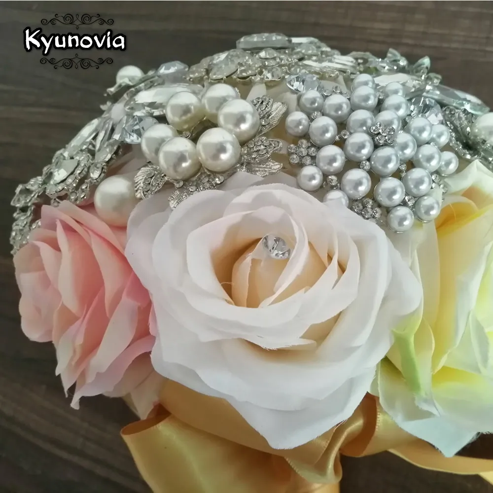 Kyunovia, роскошная брошь, букет невесты, румяна, розовая роза, свадебные цветы, кристалл, свадебный букет BY57 buque de noiva ramos de novia