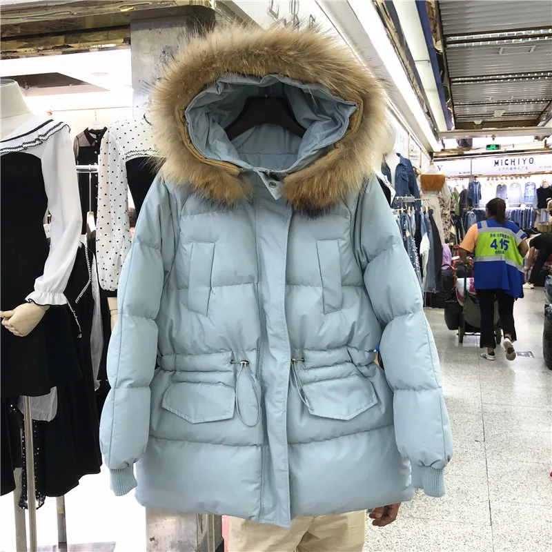 Sky blue Winter Women Warm Jacket New Style Fashion Hooded Thickening Cotton Coat Casual Loose Large size Female Parkas S-XL - Color: Sky blue