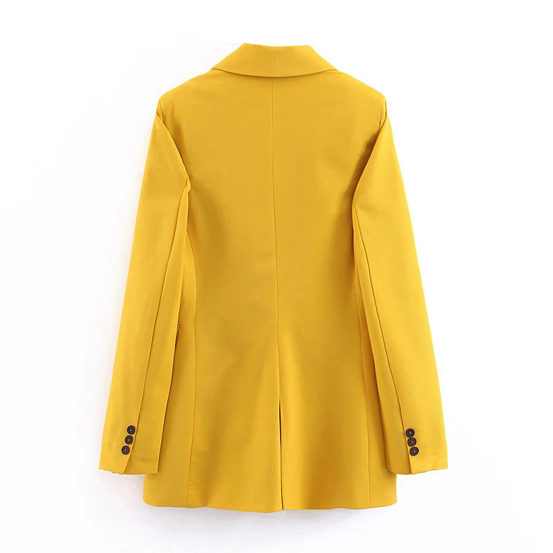 Винтажный двубортный желтый OL блейзеры Женское пальто модная однотонная женская одежда Женская Повседневная Верхняя одежда Топы mujer