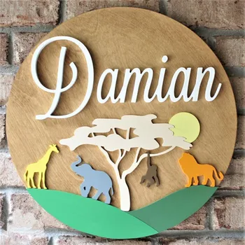 

Plain 3D Baby Name Sign, customize Safari Theme wood Nursery Wall Art , Zoo Animal Children baby bedroom decor, baby shower gift