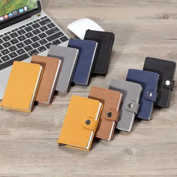 

NEW Men Credit card holder carbon Leather Wallet Aluminum Automatic Mini Wallet With Back Pocket ID Card RFID Blocking purse