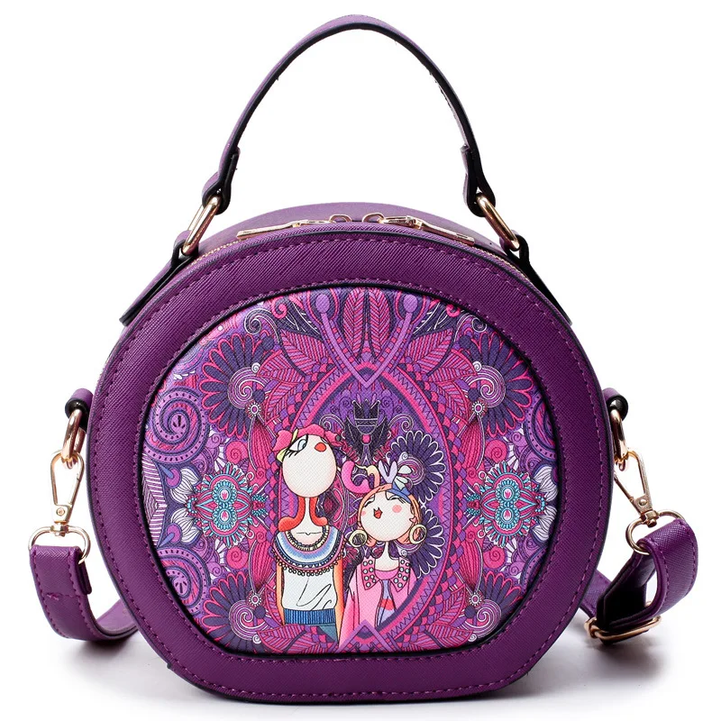 

2017 Summer New Style Handbag Origional Printed Mini Small round Bag Cartoon Shoulder Cross-body Fashion Retro WOMEN'S Bag Fashi