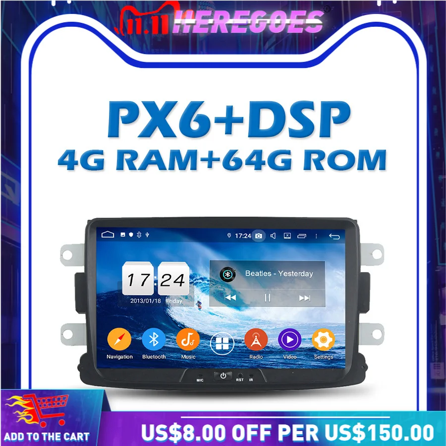 1280*720 PX6 автомобильный DVD-плеер IPS DSP Android 9. 0 4G + 64G GPS радио Wifi Bluetooth 10 для Dacia Renault Duster