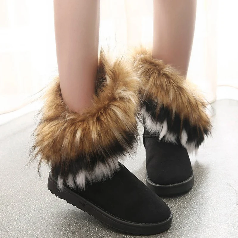 E TOY WORD Fashion Women's Boots Winter New Snow Boots in The Tube imitation Fox Hair Ladies Cotton Boots Comfortable Warm Boots