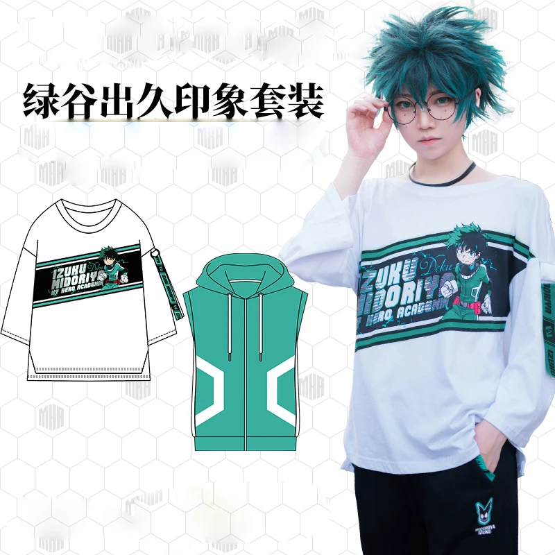 

Aninme My Hero Academia Midoriya Izuku Cosplay Spring Autumn Men Women 3/4 sleeve Vest Coat Pants trousers Casual Outfit