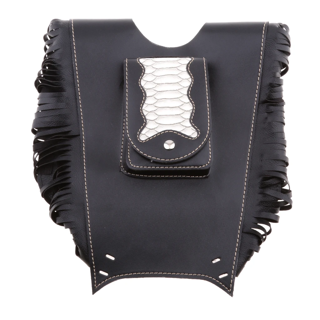 PU LEATHER MOTORCYCLE BIKE TANK Cover Pad Strap Chap Panel Bra Bib - Black