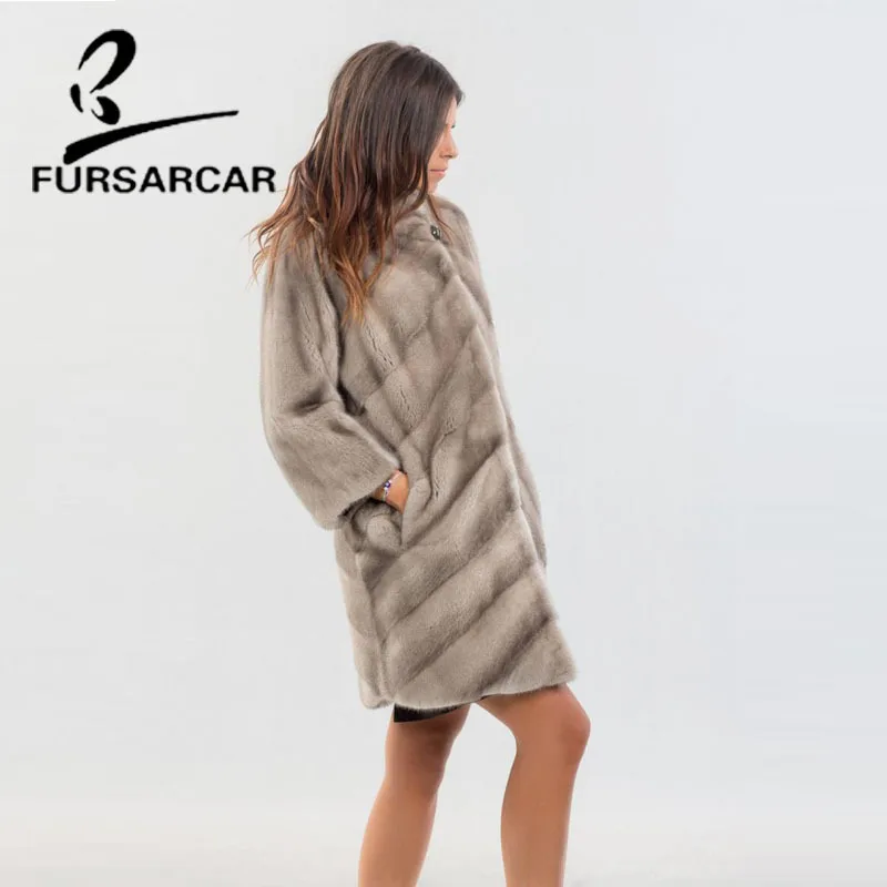 FURSARCAR Новая мода Настоящее меховое пальто женское Элегантное зимнее длинное стильное толстое Норковое меховое пальто Полный Пелт повседневные куртки из меха норки