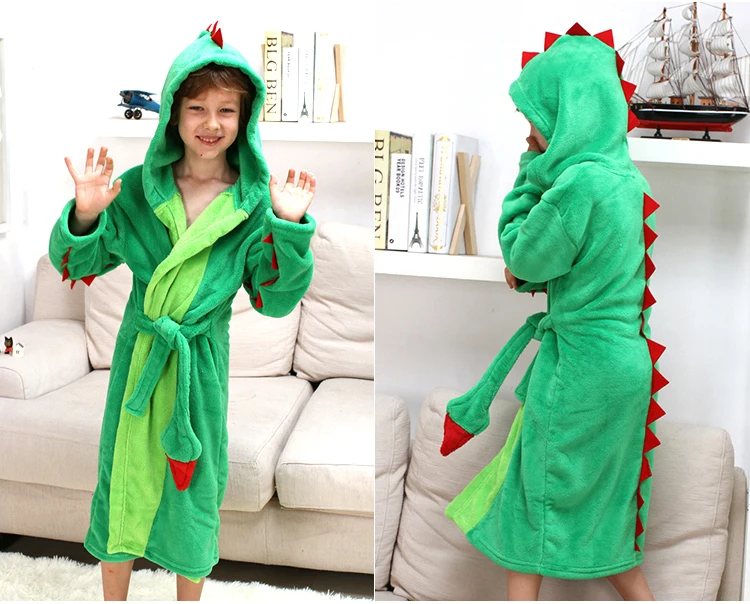 Boy Dinosaur Халат для девочки, мальчика, динозавр, длинный рукав, фланелевый, для детей 4-13 лет, Рождество, весна, зима - Цвет: Boy Dinosaur
