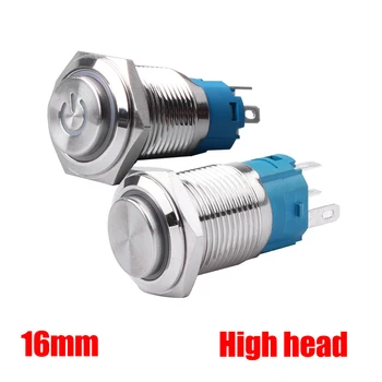 

1PCS 16mm Metal Push Button Switch High Head Ring/Power LOGO 3-220V Self-reset Momentary/locking Waterproof Car Auto Eng