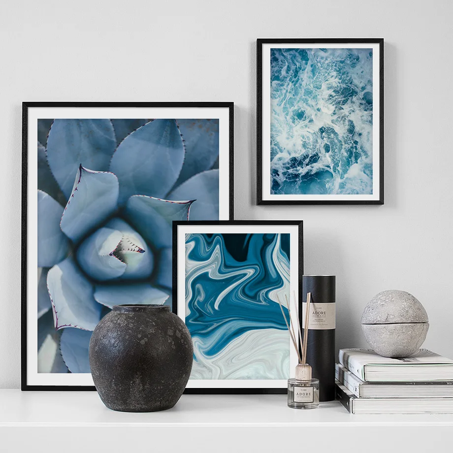 

Blue Court Chair Succulent Sea Wave Posters And Print Wall Art Nordic Sky Canvas Painting Scandinavian Pictures For Living Room