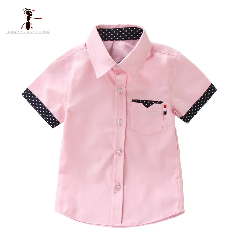 pink Kung Fu Ant/Новинка г.; Летние однотонные белые рубашки с короткими рукавами для мальчиков; одежда для студентов; модные хлопковые детские топы из ткани Оксфорд - Цвет: pink