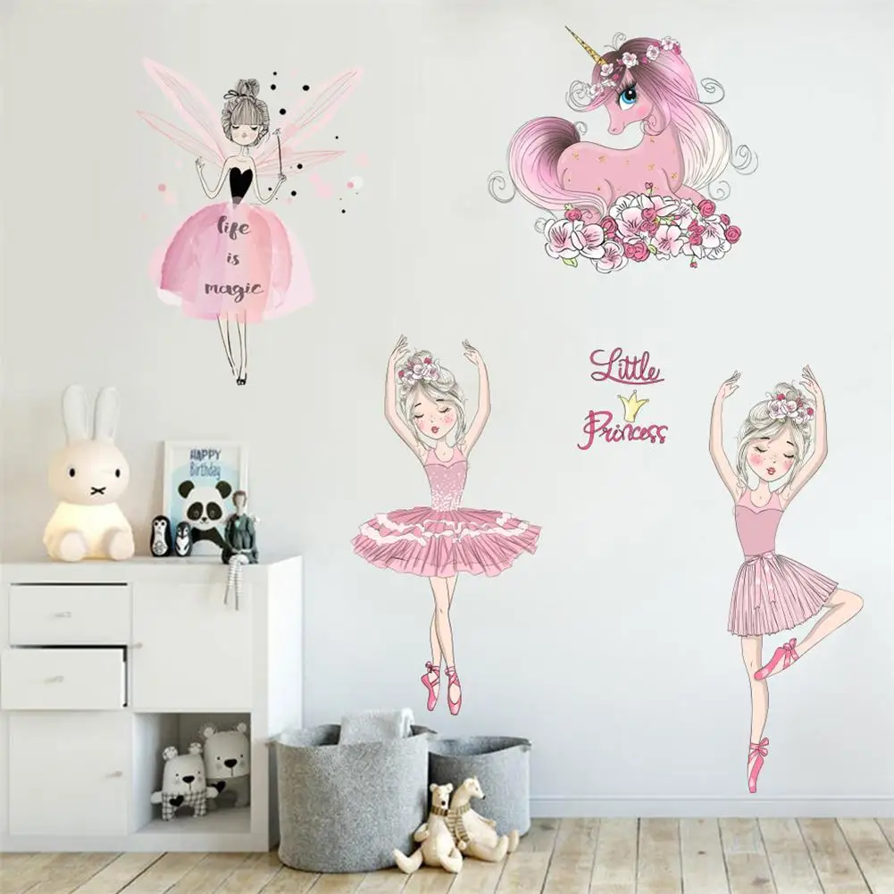 Fairy Princess Unicorn Wall Stickers for Kids Rooms Girls Cute Ballet Dancer Flower Star Wallpaper Nursery Baby Room Decoration 5 Fairy Princess Unicorn Wall Stickers for Kids Rooms Girls Cute Ballet Dancer Flower Star Wallpaper Nursery Baby Room Decoration 5