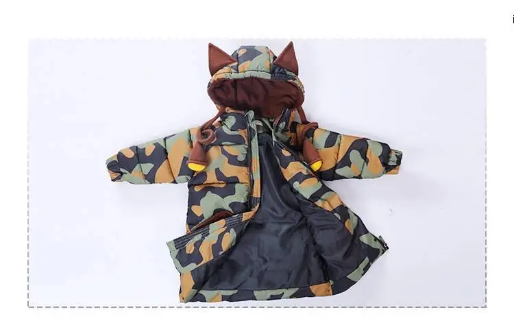 Autumn Winter Baby Boys Jacket Cartoon Hooded Infant Boys Camouflage Coat 1-7 Years Toddler Parka Newborn Snowsuit