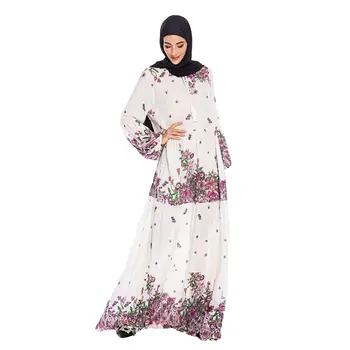 

Elegnat Muslim Print Abaya Maxi Dress Vestidos Long Robe Gowns Kimono Ramadan Eid Islamic Tesettur Elbise Worship Service