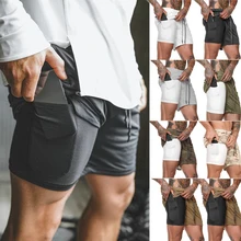 Новое поступление летние двухслойные мужские шорты для фитнеса бодибилдинга дышащие быстросохнущие короткие спортивные мужские беговые брюки в повседневном стиле