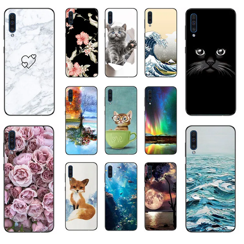 

Coque FOR Samsung A7 2018 A750 Silicone Case Cover Black FOR Samsung Galaxy A7 2018 SM-A750F TPU Bumper Case Flowers Girls