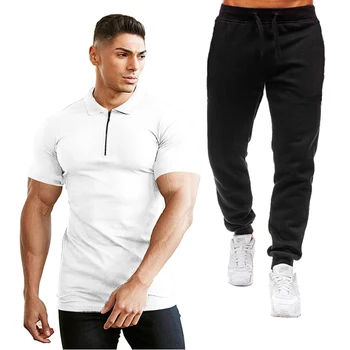 

2020 new summer sports short sleeve fashion daily business wear 2 sets, men's polo shirt, pants two sets
