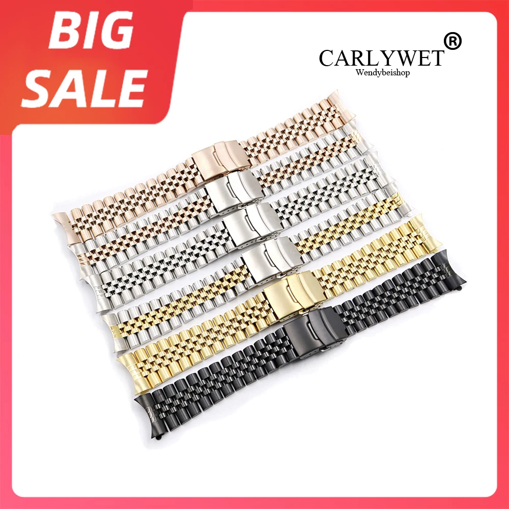 

CARLYWET Watch Band 19 20 22mm Hollow Curved End Solid Screw Links Replacement Bracelet For Rolex Datejust Submariner Seiko