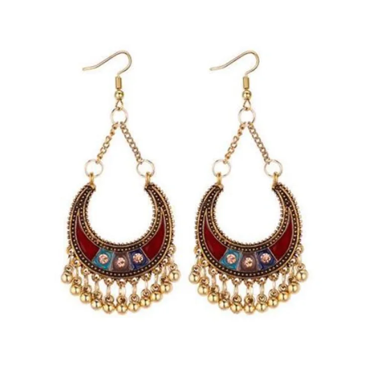 2021 Oorbellen Strange F Accessories Retro Bohemian Drip Set Auger C Word Semicircle Long Bell Tassel Earrings Ears Hanging | Украшения и