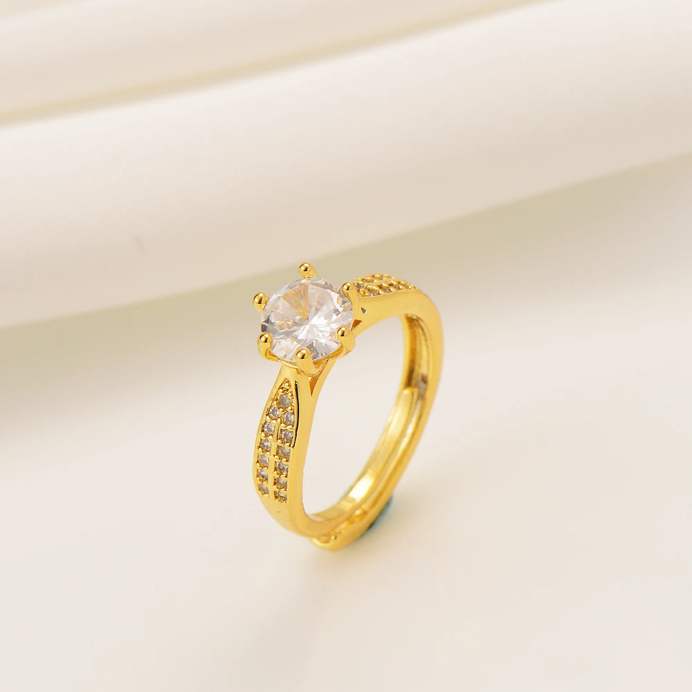 Anillo de banda ancha para mujer, sortija de de corte redondo de 3,25 CT, CZ oro sólido fino lleno de oro, pavé completo micropavé|Anillos| - AliExpress