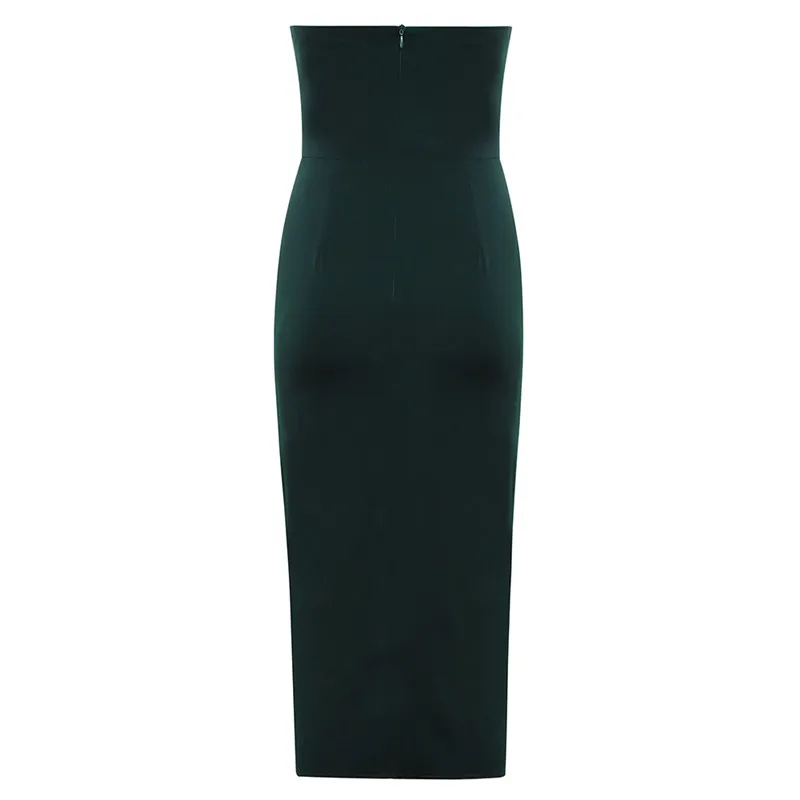 Элегантное женское платье вечерние без бретелек с поясом с разрезом, миди вечернее платье знаменитостей