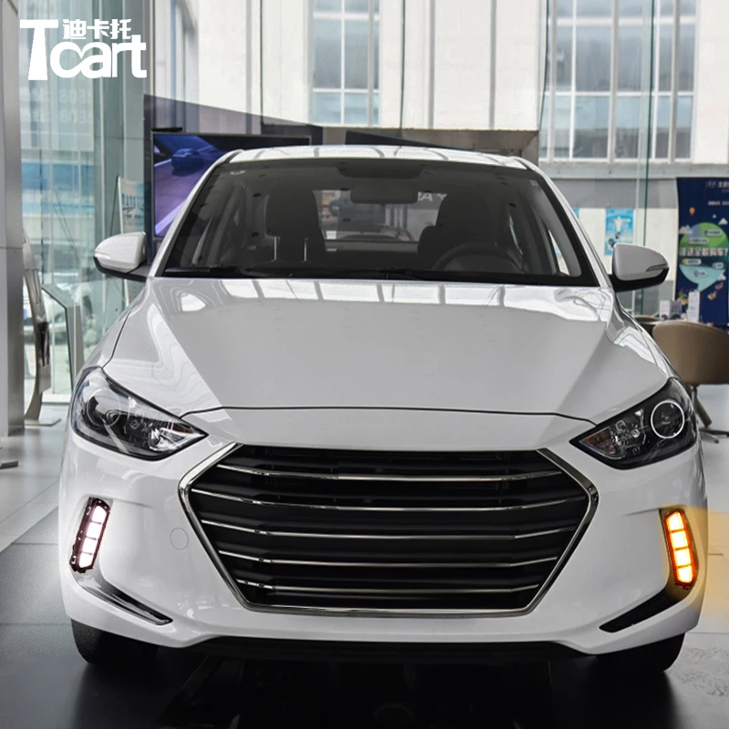 Tcart DRL для hyundai Elantra светодиодный дневные ходовые огни Дневные Противотуманные фары с желтым поворотником автомобильные аксессуары