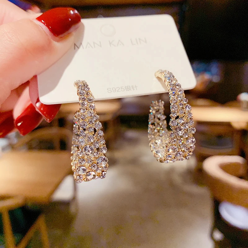 Women Elegant Geometry Gold Pearl Crystal Alloy Drop Stud Earrings Jewelry Gift 