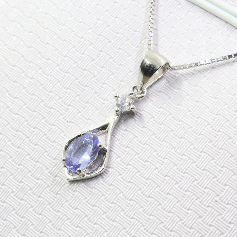 Cena Prosty wisiorek tanzanit z naszyjnikiem dla kobiety 0.5 ct naturalny VVS klasy tanzanit wisiorek solidna biżuteria ze srebra próby 925 tanzanit