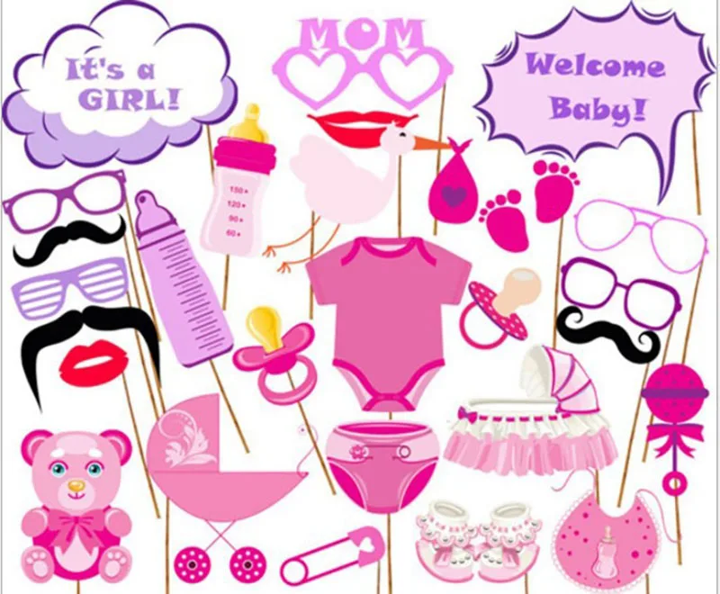 1 комплект фото будка это девочка ребенок душ День Рождения Вечеринка фото будка реквизит новорожденной девочки реквизит для фотографий на день рождения детский душ розовый - Цвет: 27pcs Set Girl