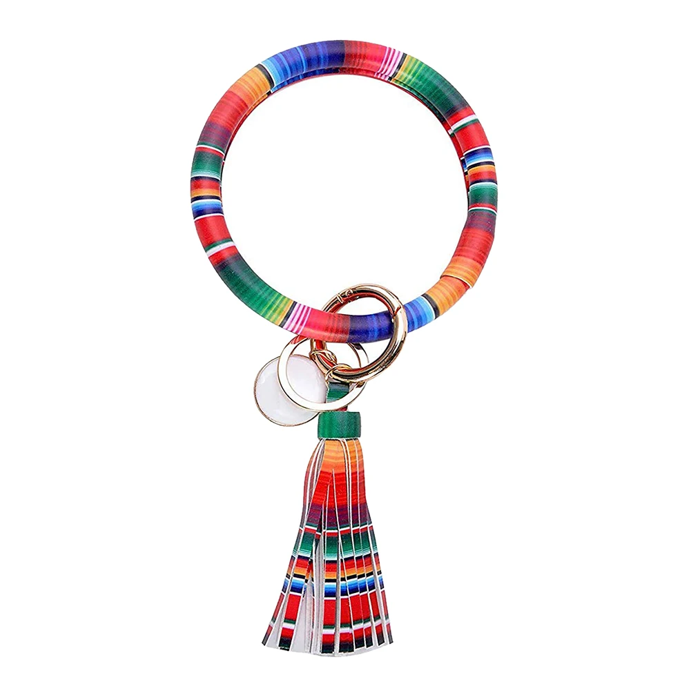 MULTICOLOR Брелок для ключей цепной брелок из искусственной кожи круглые Висячие масла кисточкой кулон браслет брелок для женщин Девушка ремешок - Цвет: MULTICOLOR
