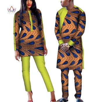 

Dashiki African Wax Print Clothes for Couple Plus Size African Batik Two Piece Set Crop Top with Pants Couple Clothing WYQ168