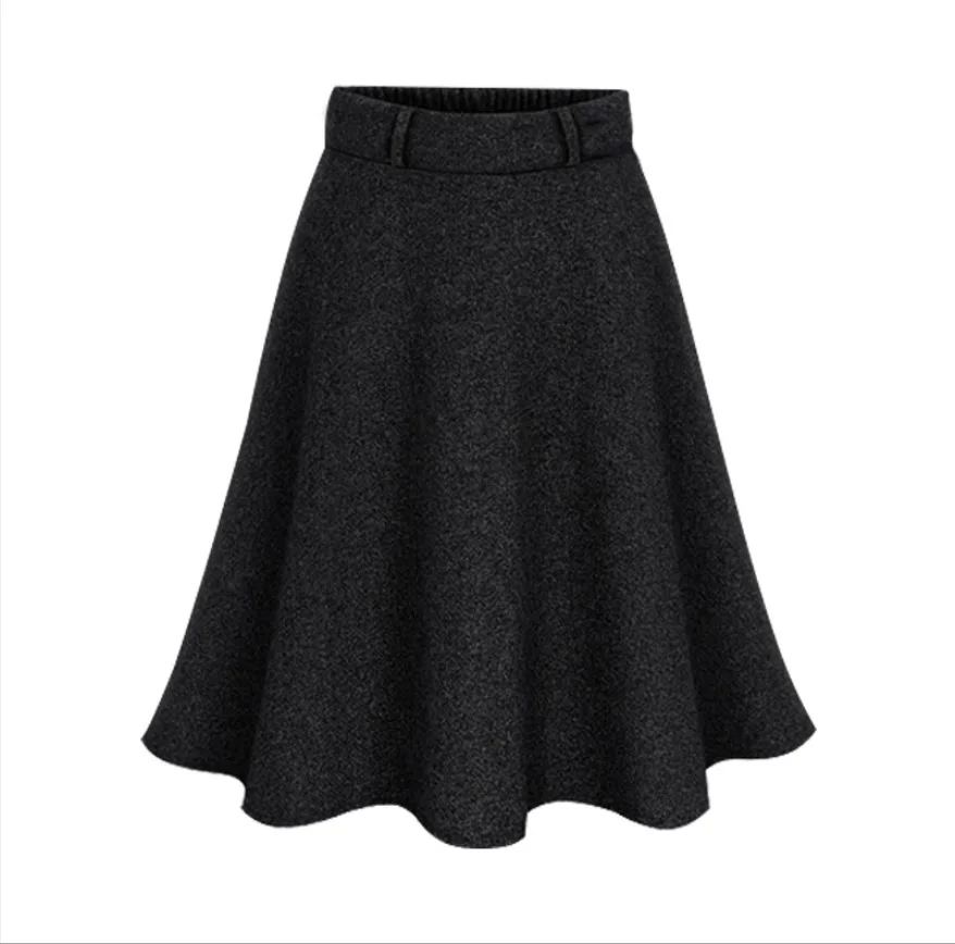 

Fall winter 2019 women woolen midi skirts women high waist plus sizes skater skirts casual a line short thick skirt black grey