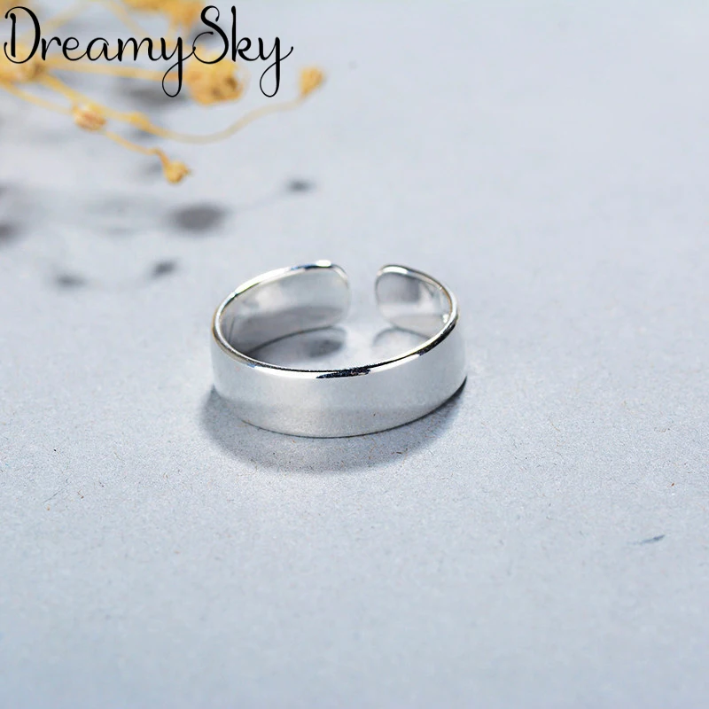 DreamySky Bijoux простые Стильные 925 пробы серебряные гладкие кольца для женщин Подарки большие Регулируемые кольца на палец